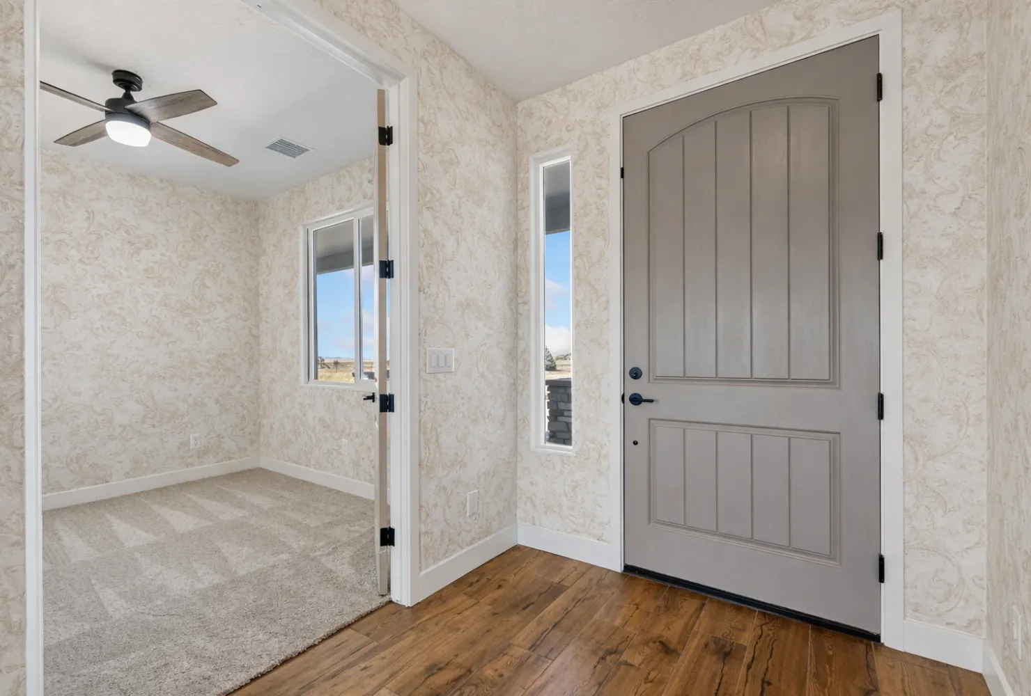 Professional wallpaper installation in a home entryway and doorway completed by Best Painting LA in Los Angeles, CA